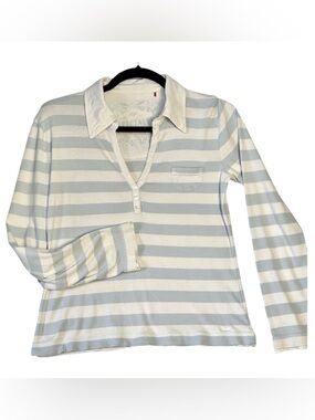 s. Oliver Rugby Polo Shirt Blue White Striped Sun Fade Babydoll Top